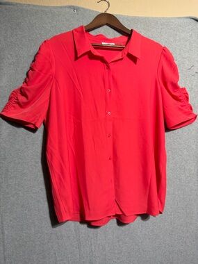 Calvin Klein Bright Pink Short-Sleeve Button-Down Blouse